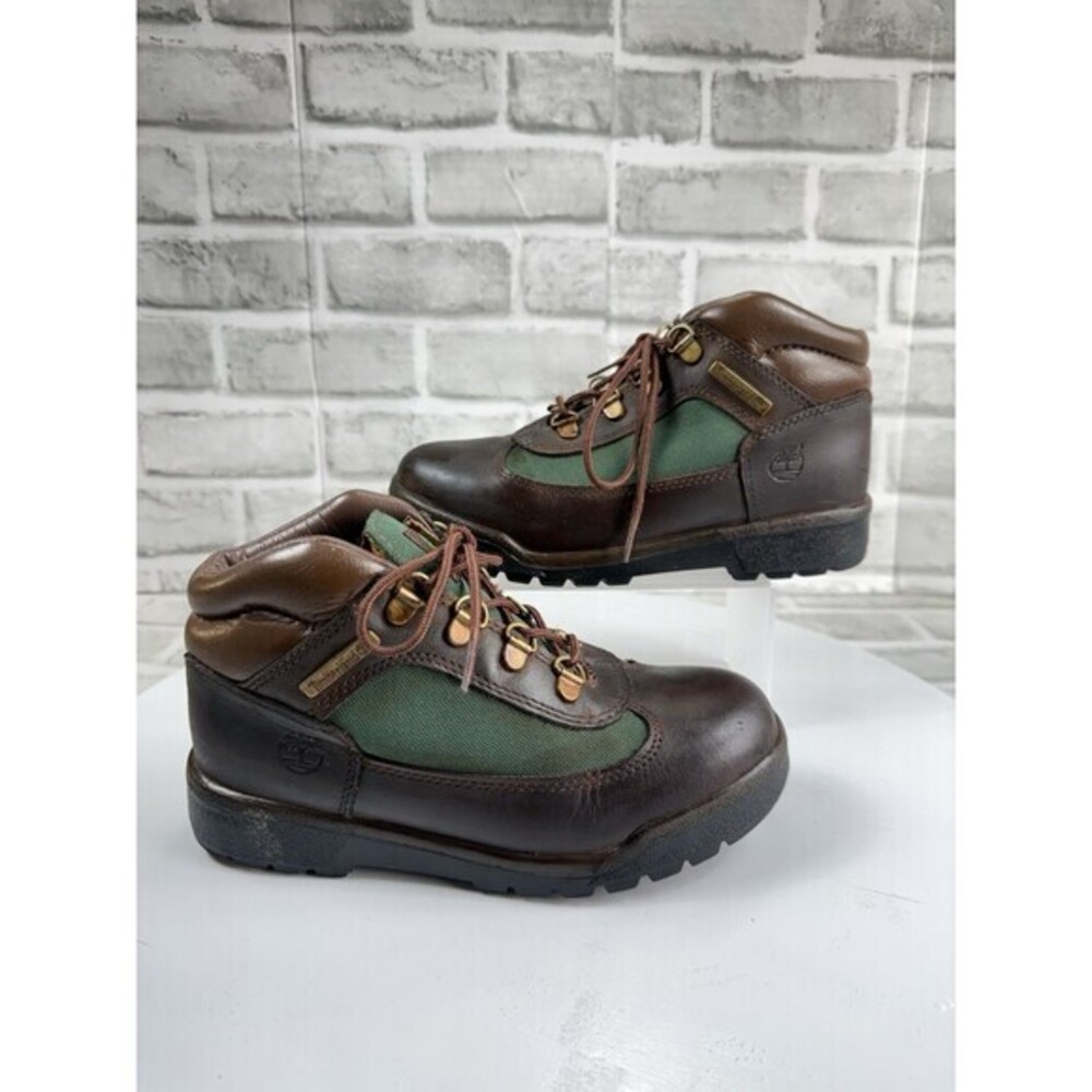 Timberland 6” Youth Size 3 Brown and Green Leather Field Boots
